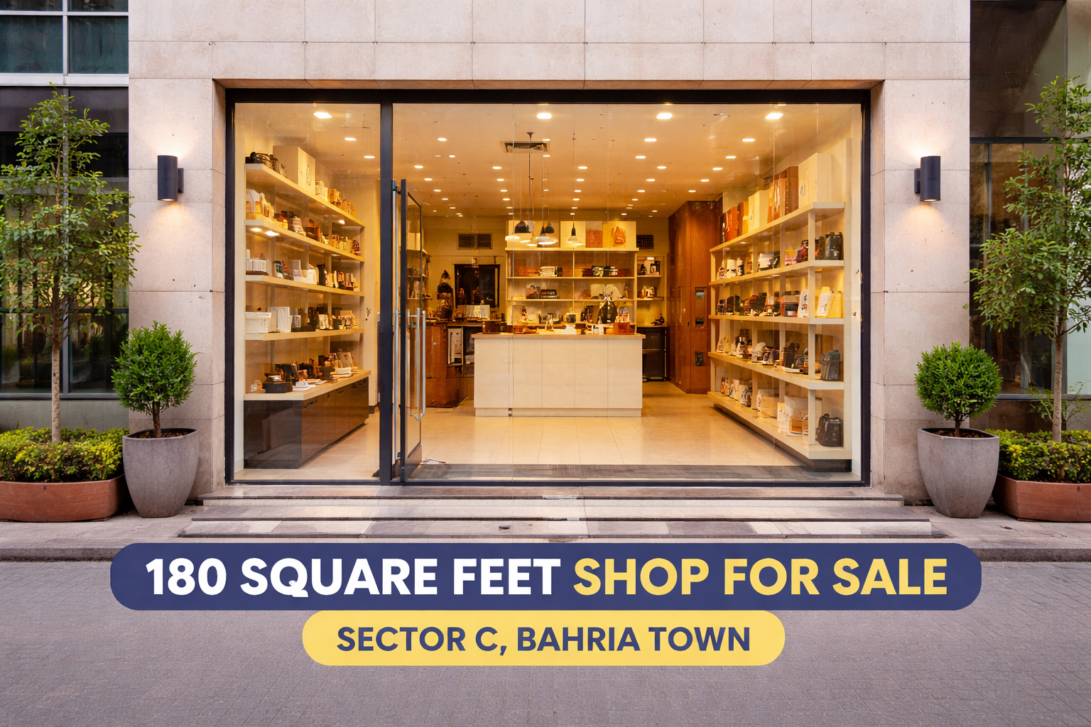 180 square feet shop for sale in Sector C, Bahria Town with glass front, prime commercial location and modern interior.