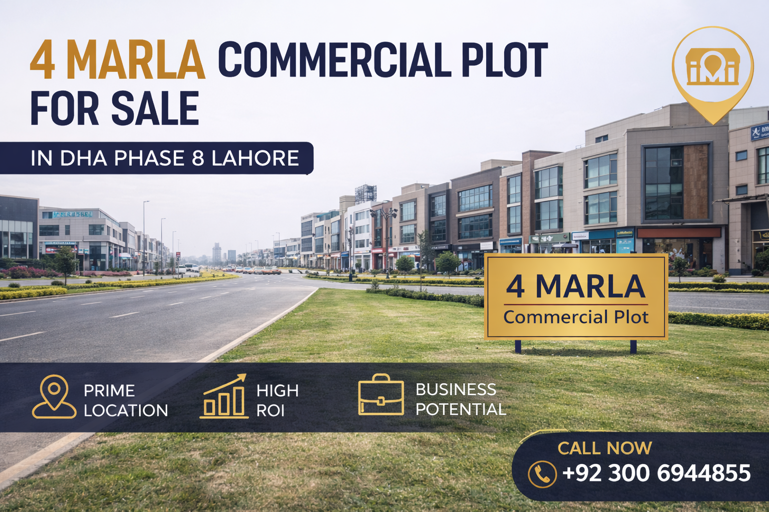 4 marla commercial plot for sale in DHA Phase 8 Lahore with modern commercial surroundings and wide road access.