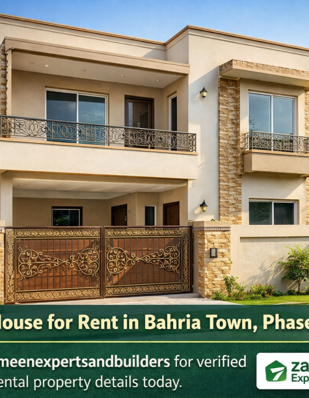 7 Marla modern house for rent in Bahria Town Phase 8 Lahore with stylish front elevation and spacious design by zameenexpertsandbuilders