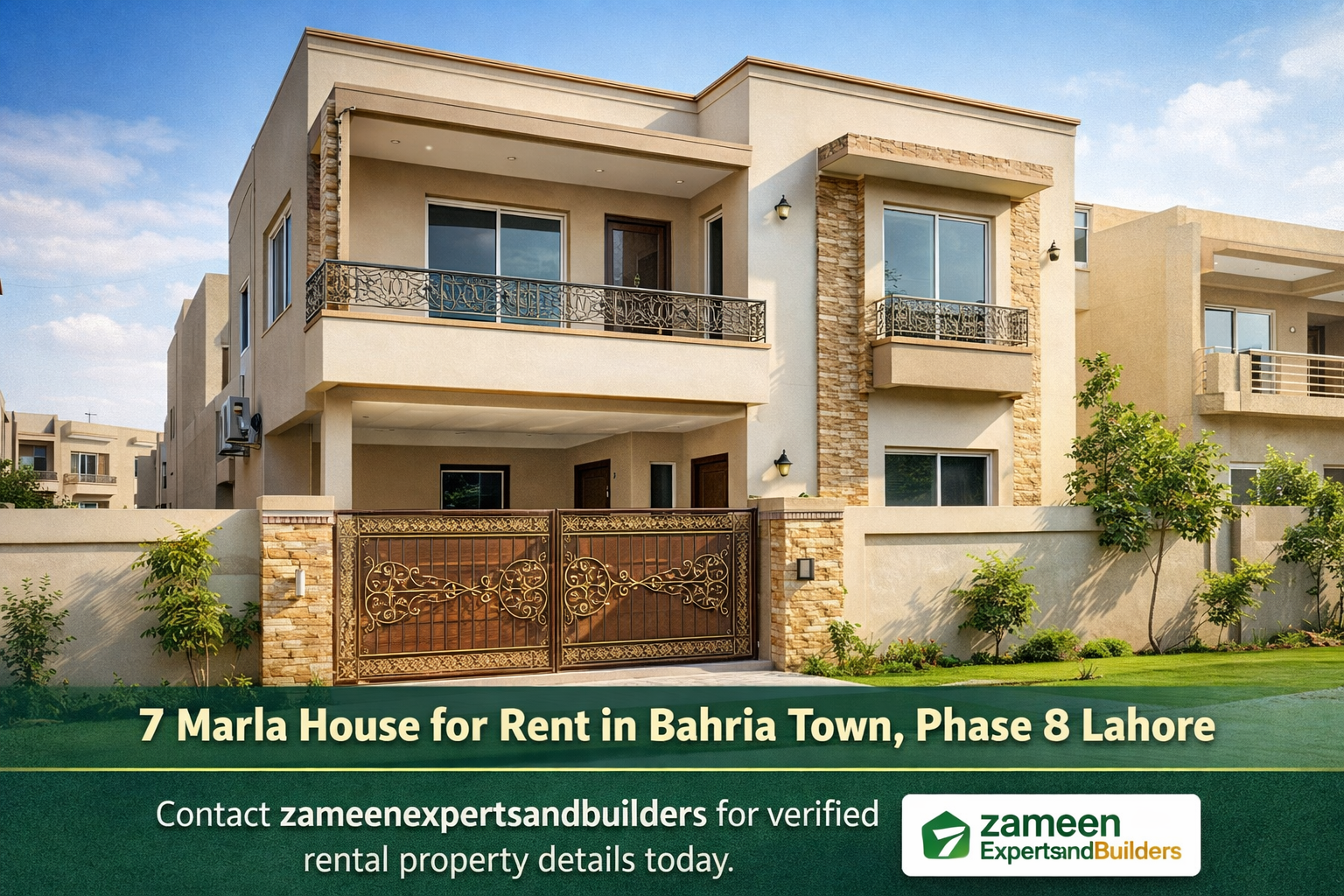 7 Marla modern house for rent in Bahria Town Phase 8 Lahore with stylish front elevation and spacious design by zameenexpertsandbuilders