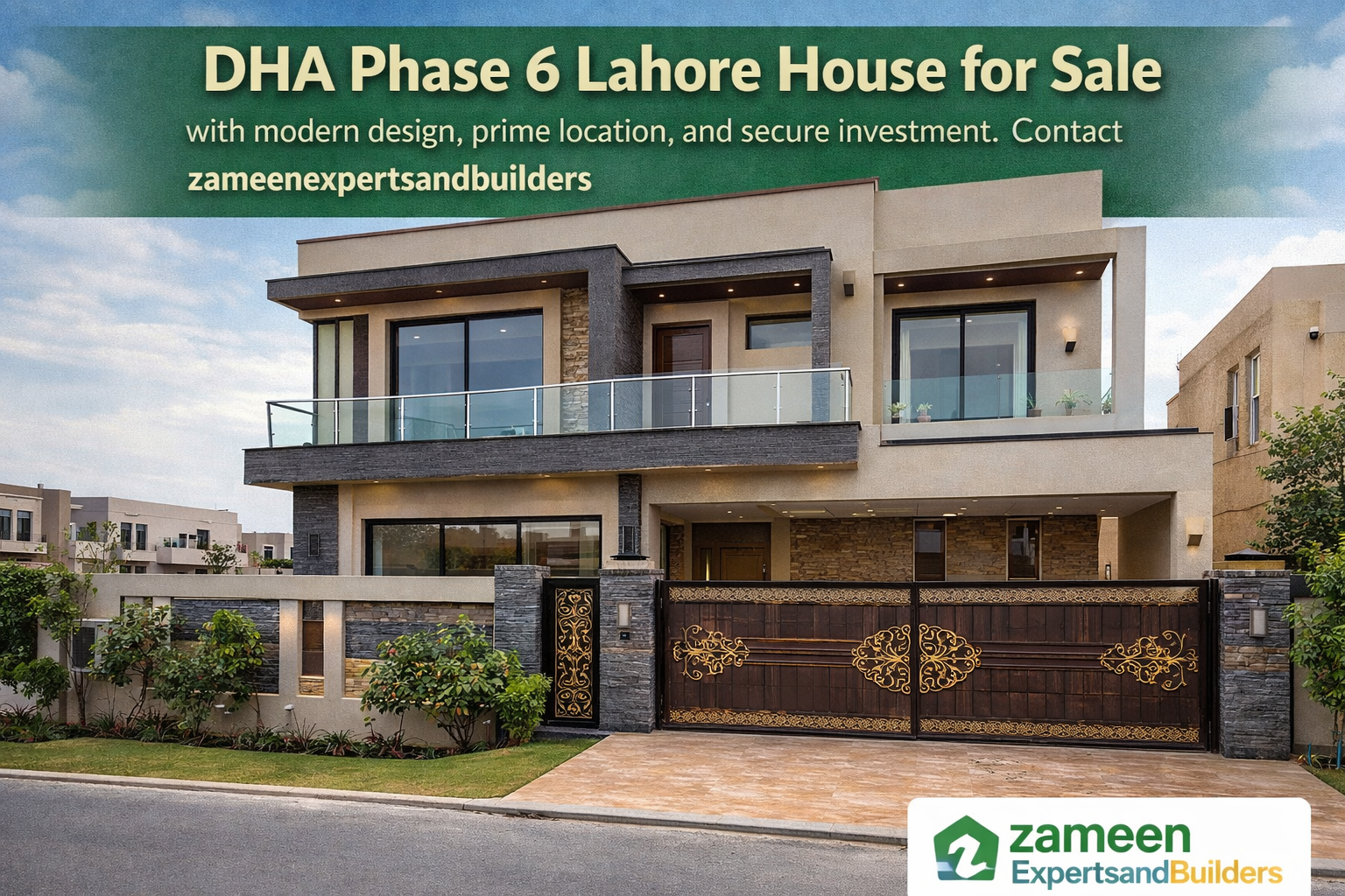 DHA Phase 6 Lahore modern house for sale with stylish elevation, spacious layout, and premium residential location by zameenexpertsandbuilders