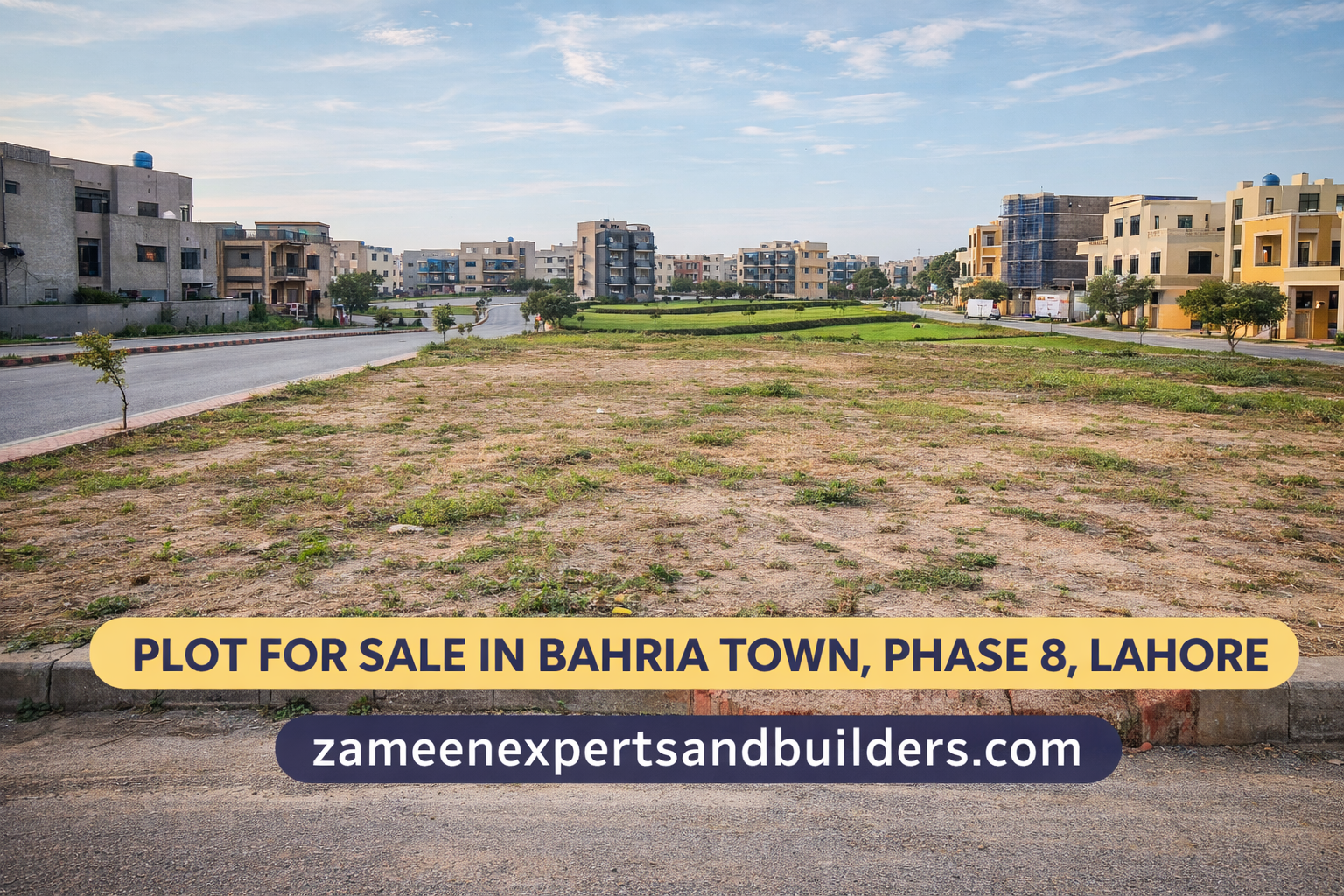 Plot for sale in Bahria Town Phase 8 Lahore with open land, developed surroundings, and prime residential location.