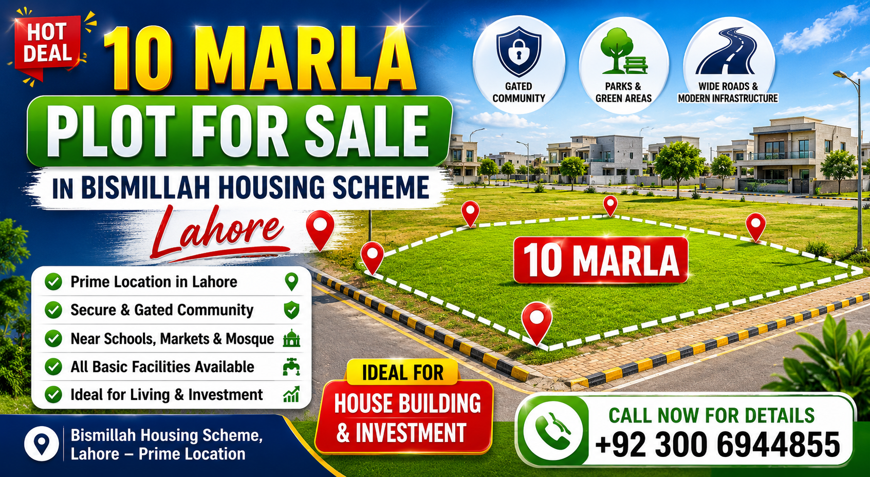 10 Marla Plot for Sale in Bismillah Housing Scheme, Lahore
