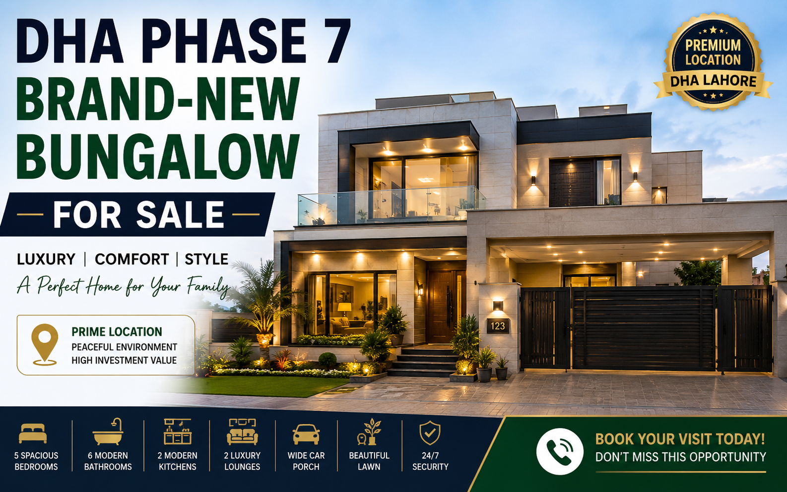DHA PHASE 7 BRAND-NEW BUNGALOW FOR SALE.