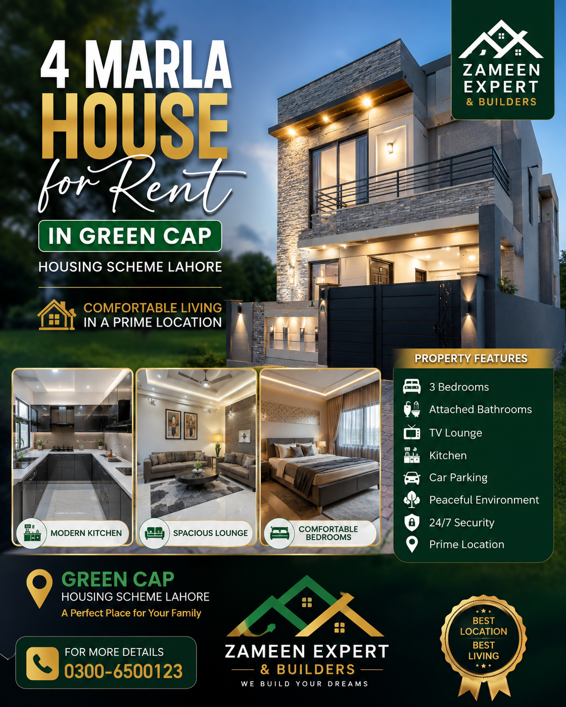 4 Marla House for Rent in Green Cap Housing Scheme Lahore