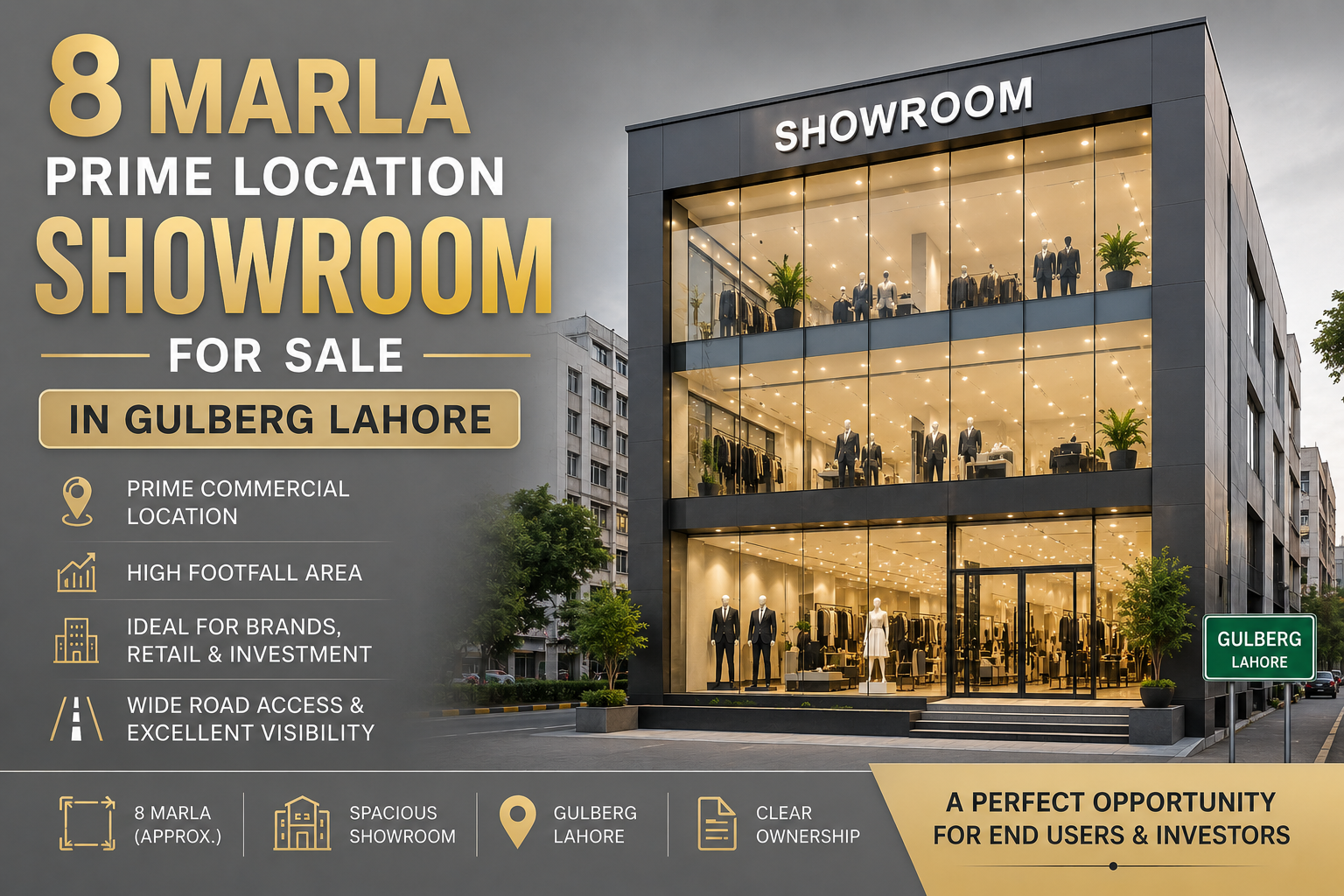 8 Marla Showroom for Sale in Gulberg Lahore