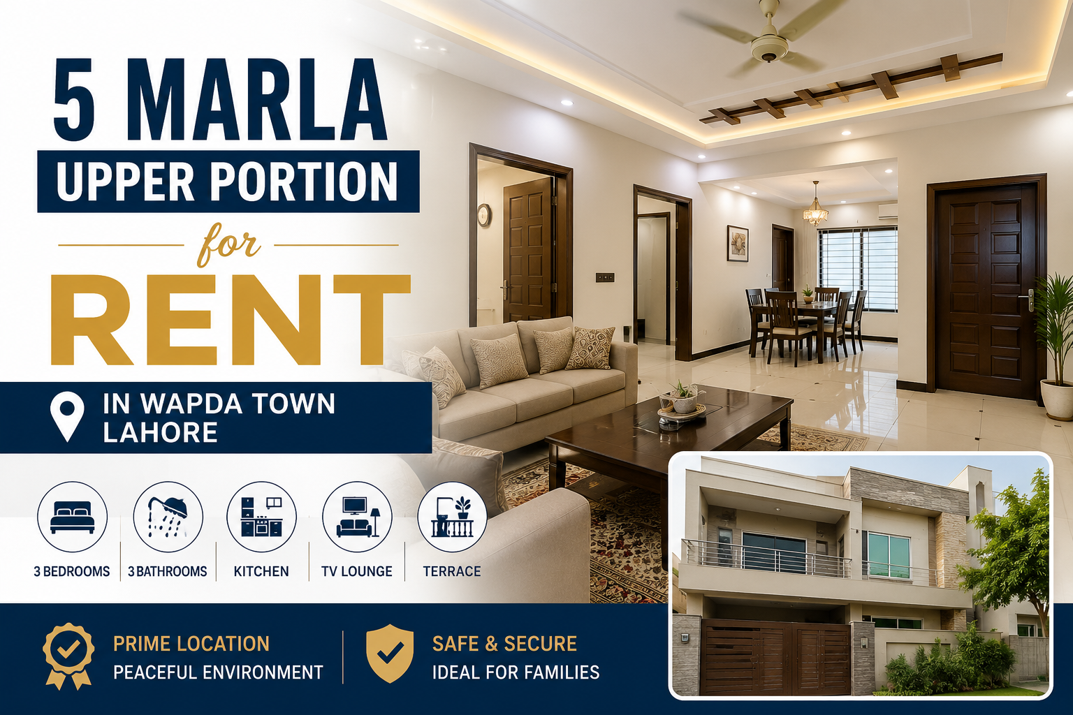 5 Marla Upper Portion for Rent in Wapda Town Lahore