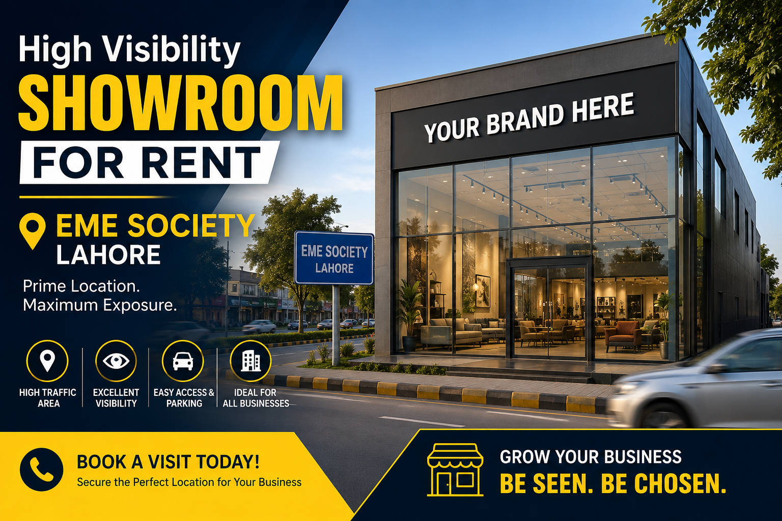 High Visibility Showroom for Rent in EME Society Lahore