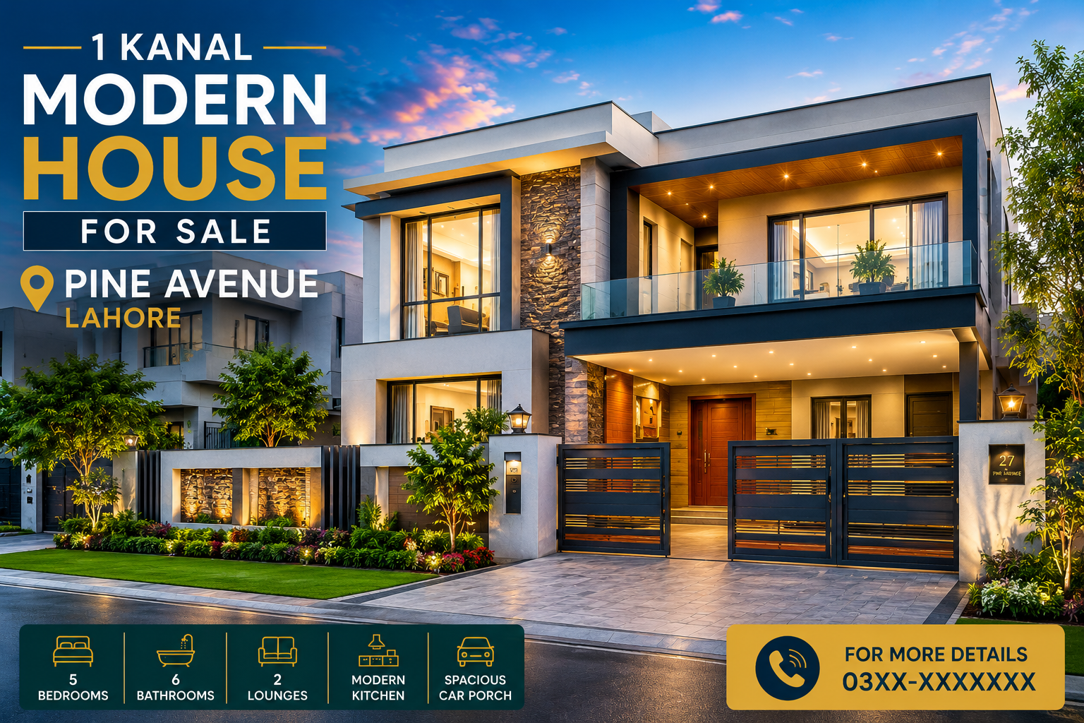 1 Kanal Modern House for Sale in Pine Avenue Lahore