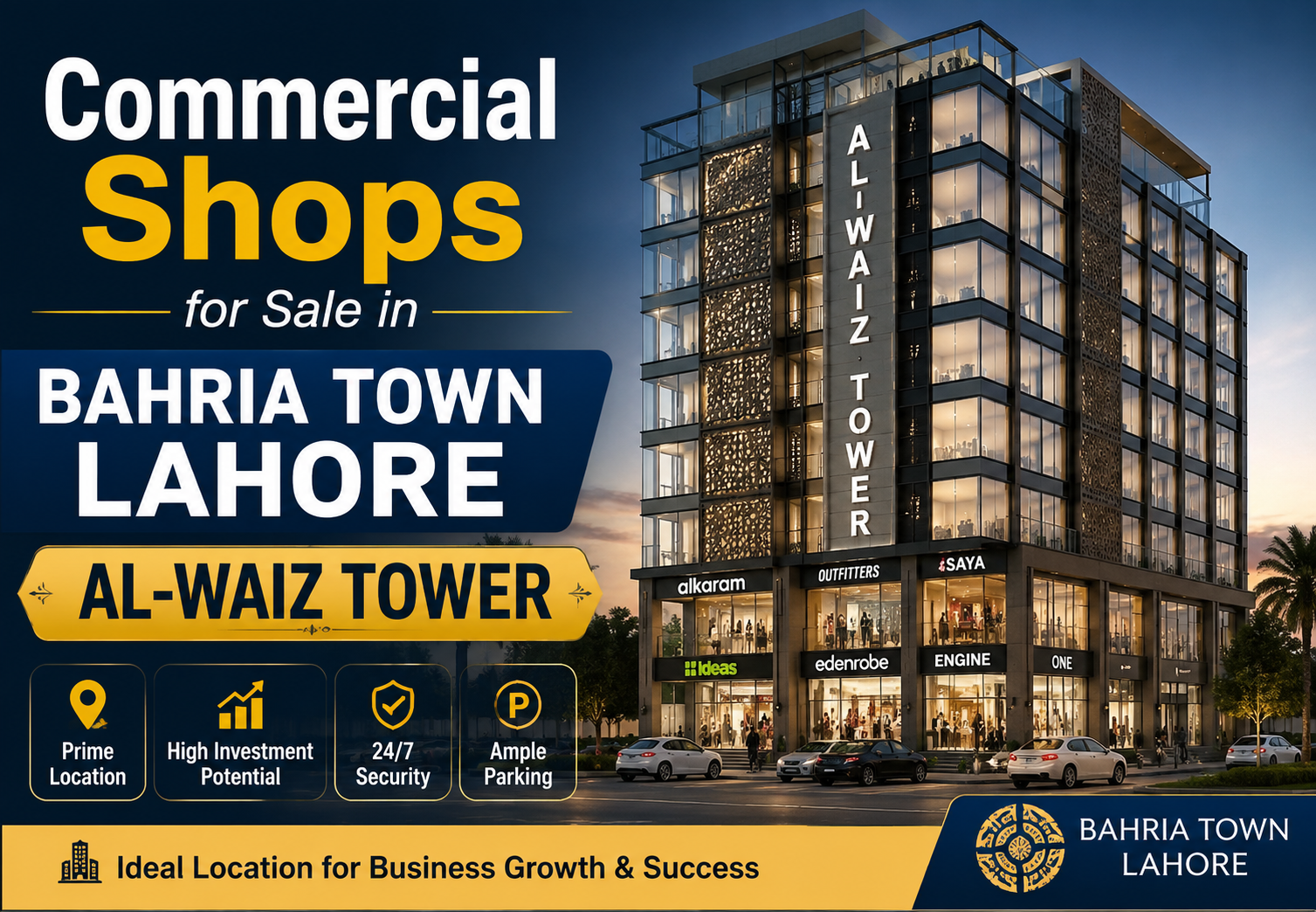 Commercial Shops for Sale in Bahria Town Lahore Al-Waiz Tower